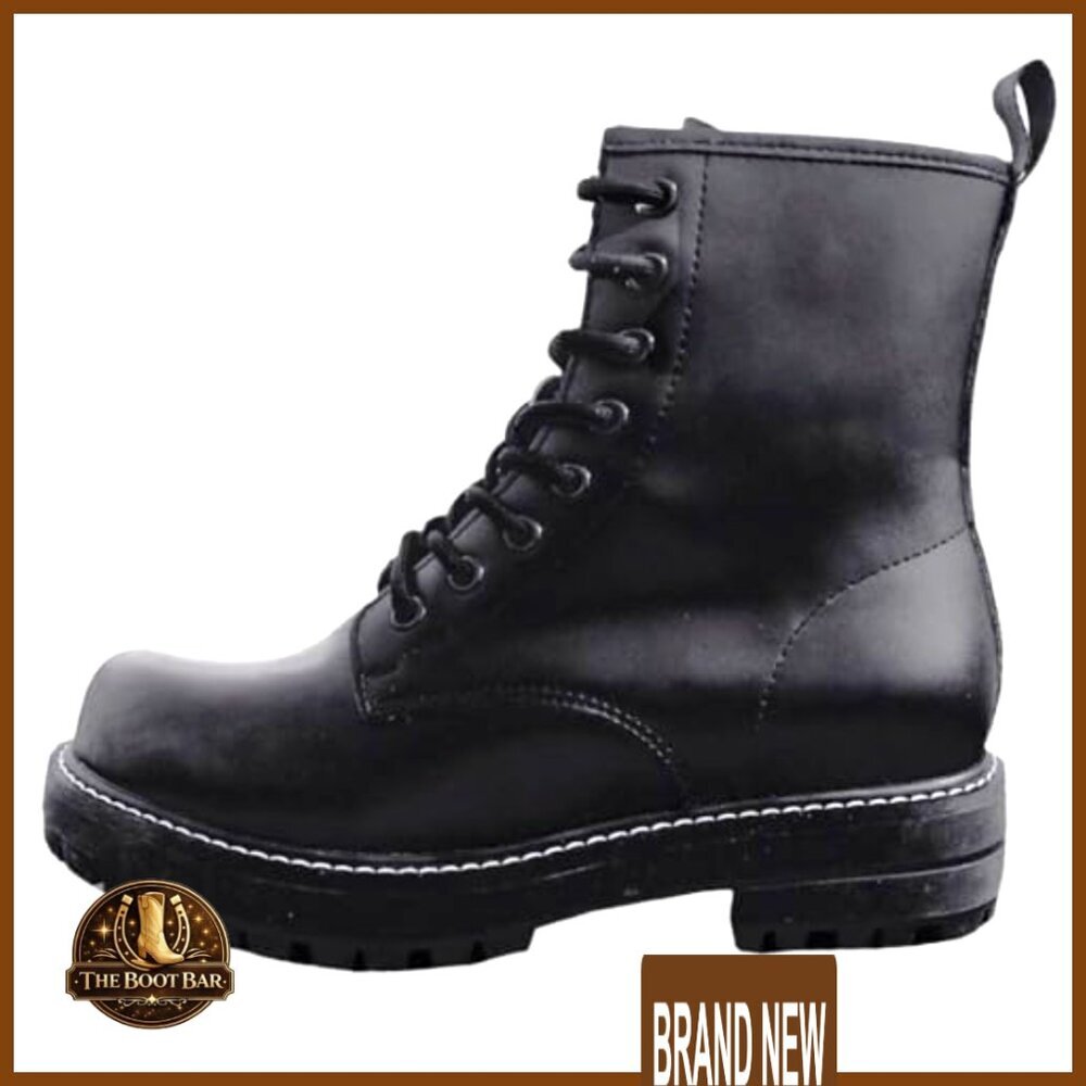 Leather Combat Boots Waterproof Lace Up Round Toe Women's Shoes Rugged - Picture 4 of 7